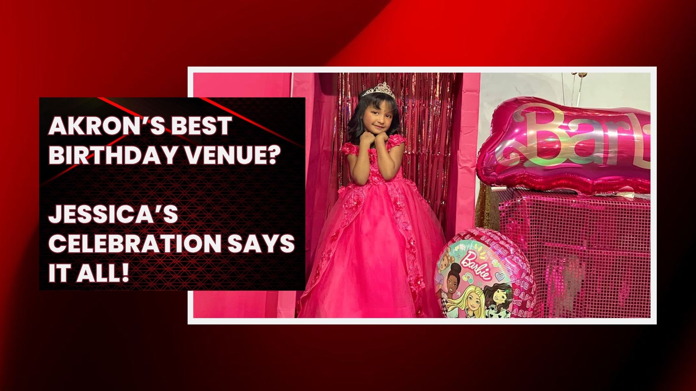 Little girl celebrating her 5th birthday in a Barbie-themed party at Royal Palace Akron.