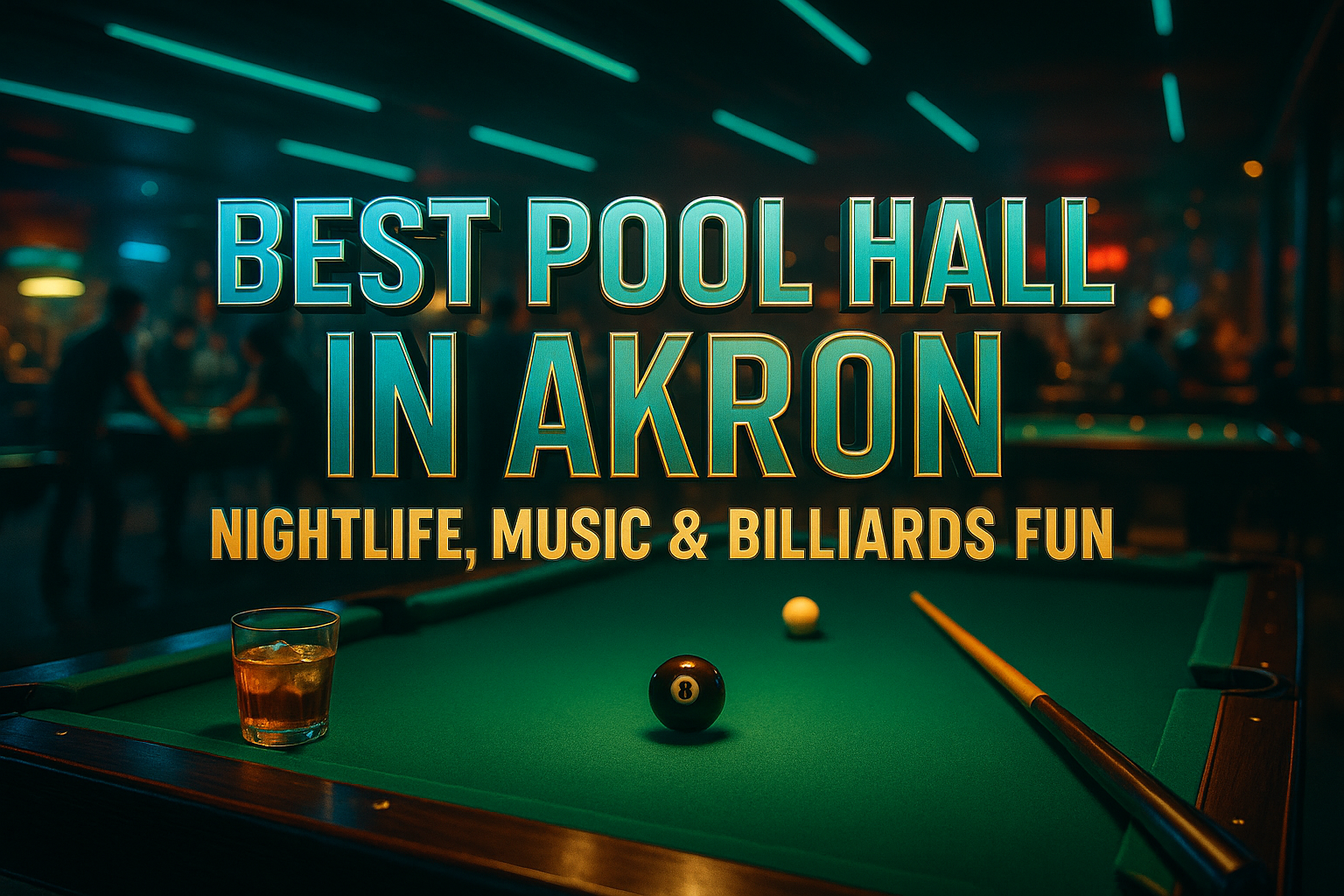 Pool table and drink at Royal Palace Lounge, the best pool hall in Akron.