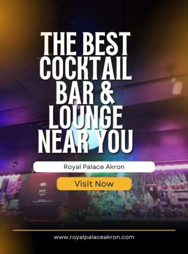 Colorful neon bar interior at Royal Palace Akron promoting the best cocktail bar and lounge near Akron, Ohio.