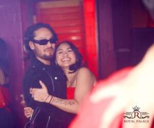 Happy couple hugging at Bollywood Night in Akron Ohio during Valentine’s celebration at Royal Palace.