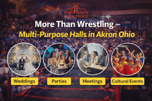 Multi-purpose halls in Akron Ohio at Royal Palace hosting weddings parties meetings and cultural events.