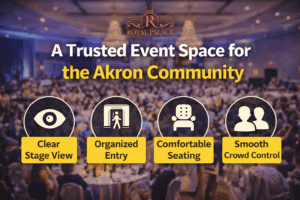 Best event venue in Akron Ohio with large crowd and organized seating at Royal Palace