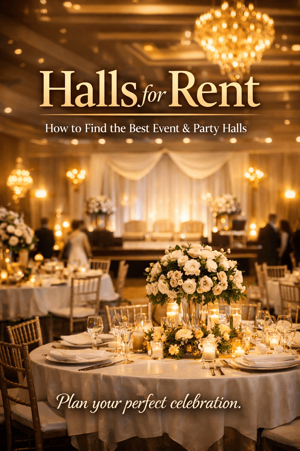 Elegant banquet hall setup showing a wedding reception inside a luxury venue representing halls for rent for weddings and events.