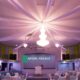 Elegant bridal shower hall interior at Royal Palace Akron with chandelier and draped ceiling