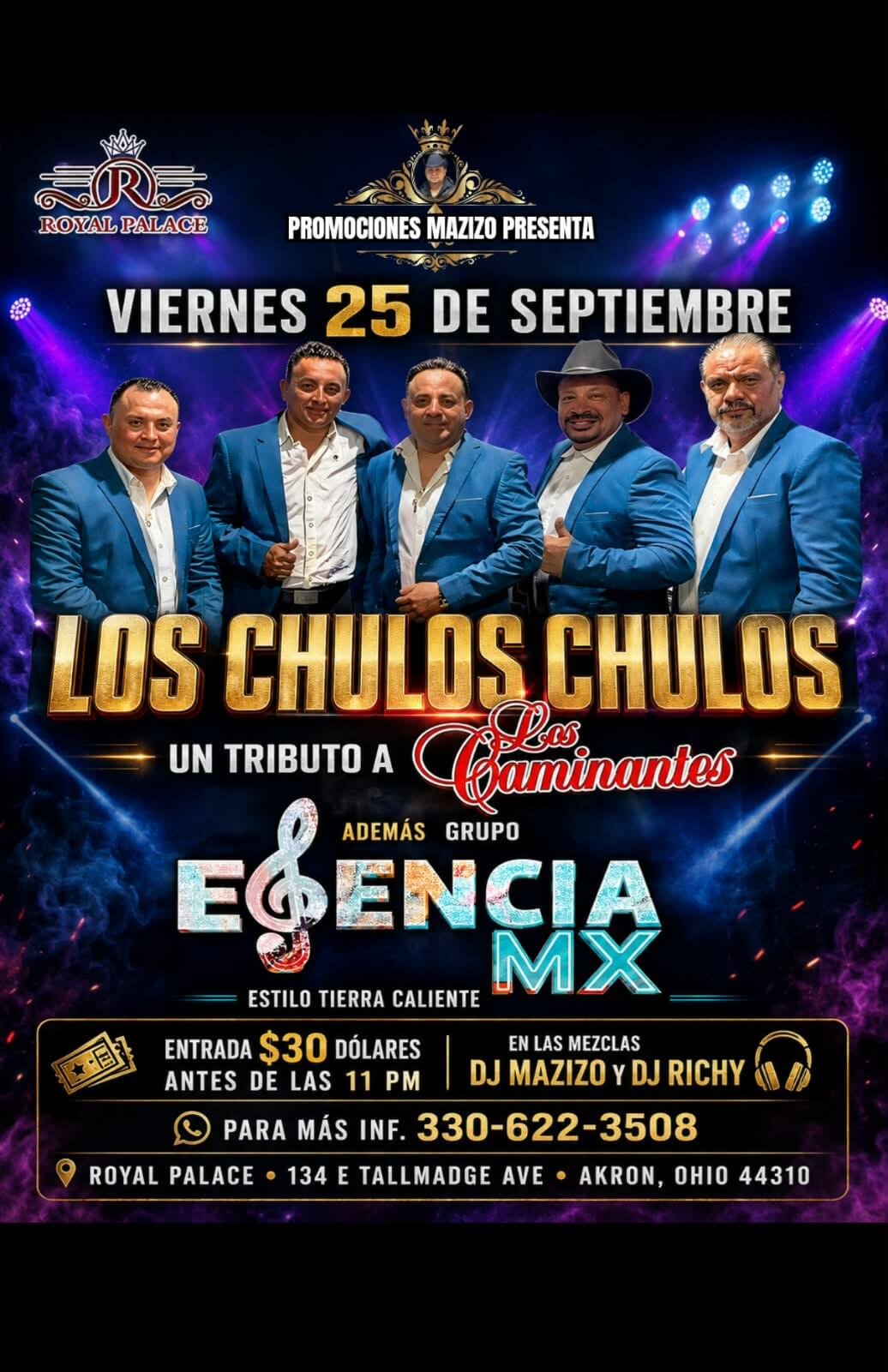 los-chulos-chulos-live-royal-palace-akron-september-25-2026 Los Chulos Chulos in Akron performing a tribute to Los Caminantes at Royal Palace