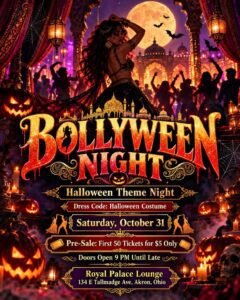 Bollywood Halloween Party Akron Ohio at Royal Palace Lounge on October 31 2026
